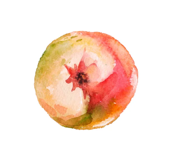 Apple Листочками Ізольованими Білому Тлі Намалювання Яблука Акварельними Олівцями Яскравий — стокове фото