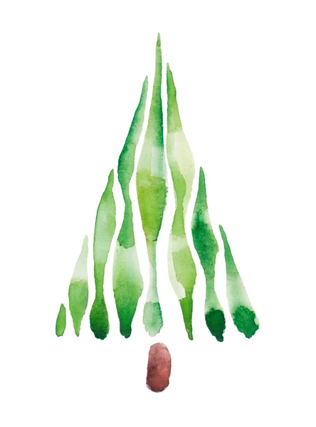 Árvore Natal Verde Aquarela Fundo Branco Elementos Estirados Mão Isolados — Fotografia de Stock