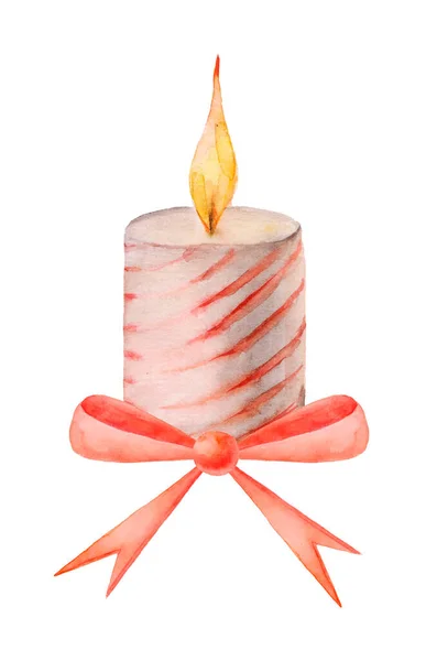 Christmas Candle Watercolor Illustration Raster Isolated — 스톡 사진