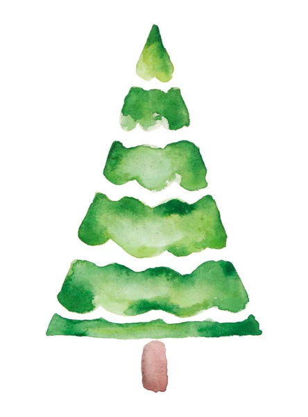 白色背景上的水彩绿色圣诞树 用于打印 卡片的单独手绘元素 — 图库照片