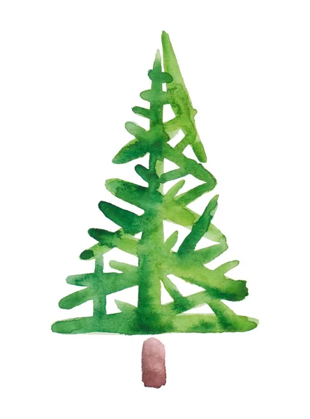 Watercolor Abstract Christmas Tree White Background — 图库照片