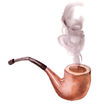 Indian Peace Pipe. Watercolor Illustration on white background