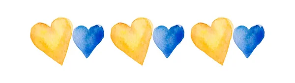 Blue Yellow Hearts Flag Ukraine Ukrainian Russian War Watercolor Cartoon — 스톡 사진