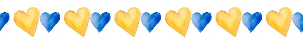 Ukraine Seamless Watercolor Background Heart Shapes Ukrainian National Colors Blue — 图库照片