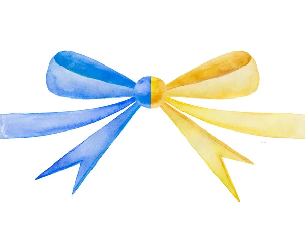 Watercolor Illustration Blue Yellow Gift Bows Ribbons — Stock Photo, Image