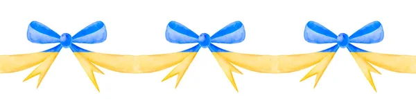 Colorful Watercolor Blue Yellow Fabric Ribbon Bow Isolated White — Φωτογραφία Αρχείου