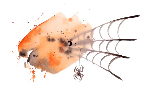 Watercolor Images Halloween Attributes Spider Web — 图库照片