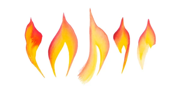 Watercolor Flame Illustration Aquarelle Red Yellow Fire White Background — Foto Stock