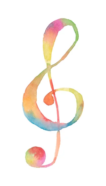 Watercolor Treble Clef Rainbow Colors White Background — 图库照片