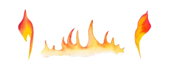 Watercolor Flame Illustration Aquarelle Red Yellow Fire White Background — Stok fotoğraf