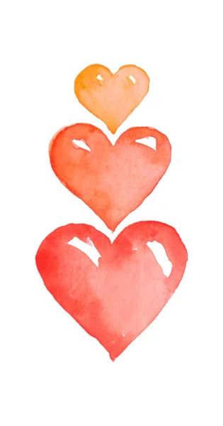 Hand Drawn Three Watercolor Love Heart Isolated White Love You — Foto Stock