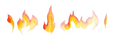 Sayfanın altındaki bir satırda suluboya ateşi. Elle çizilmiş alevler içeren tasarım şablonu. Beyaz arka planda yalıtılmış çizim çizimi