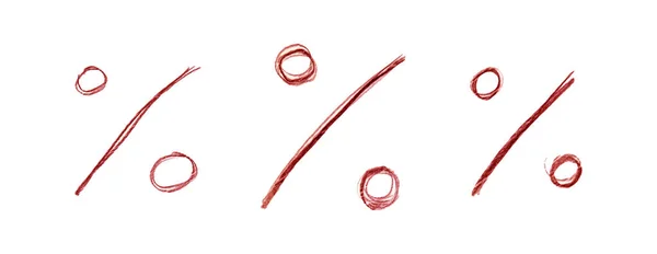 Red Percent Signs Realistic Pink Paint Brush Strokes Hand Drawn — Fotografia de Stock