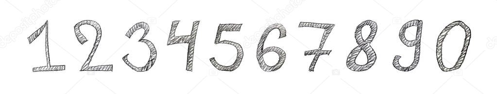 set of calligraphic acrylic or ink numbers for your design, brush lettering