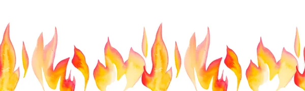 Watercolor Fire Seamless Pattern Different Hand Drawn Flames Isolated Sketch — 图库照片