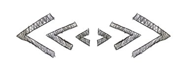 El çizimi basit bir kara ok. Çizgi çalışması. Farklı oklar. Soyut göstergeler. Siyah beyaz illüstrasyon