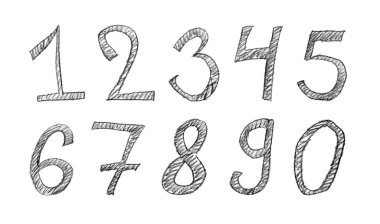 Set of hand drawn numbers isolated on white background