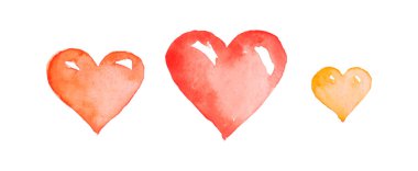 Set of Colorful Watercolor Hearts, raster illustration