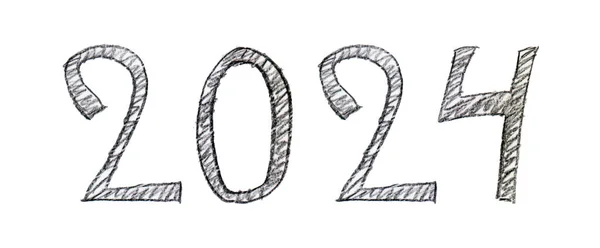 Year 2024 Handwritten Black Chalk White Background Chalk Design Blackboard —  Fotos de Stock