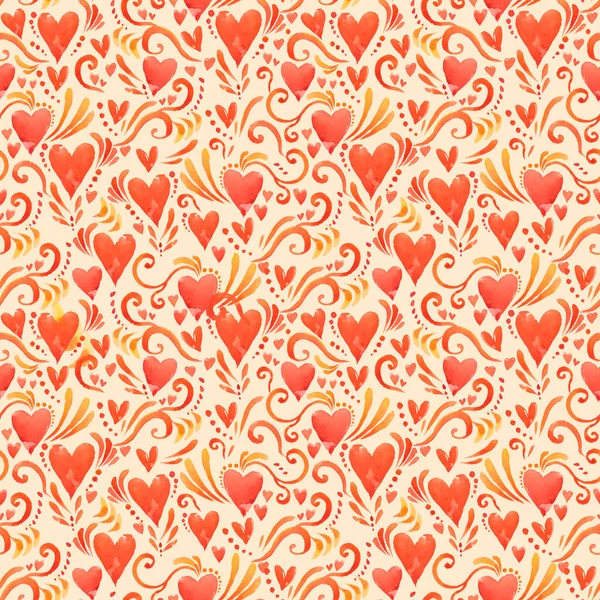 Seamless Pattern Red Watercolor Hearts Background Romantic Design — Stock Photo, Image