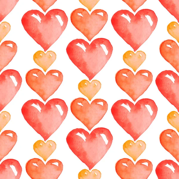 Heart Seamless Watercolor Pattern Colorful Symbols Love Illustration Valentine Day — Stok fotoğraf