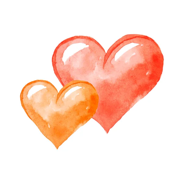 Two Hearts Watercolor Raster Background Red — Fotografia de Stock