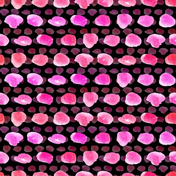 Watercolor abstract simple blobs clipart pattern, pink watercolor spots, abstractive background, hand drawn, pink on black, pink blobs pattern