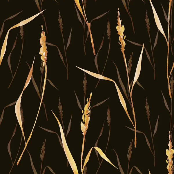 Seamless Pattern Hand Drawn Watercolor Isolated Black Background Wheat Seeds — Photo