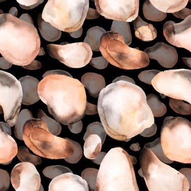 Watercolor brown rock stones set on black background