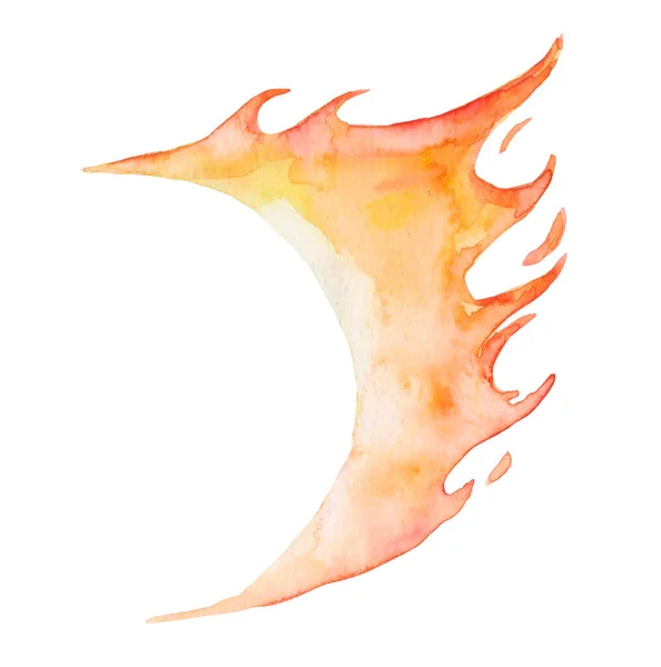 手绘水彩画火焰 圆形框架和不同的火元素 在白色背景上孤立的素描插图 — 图库照片