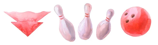 Bowling Skittles Egy Labdát Nyíl Akvarell Illusztráció Hobbi — Stock Fotó