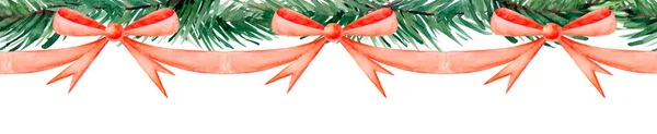 Akvarel Vánoční Věnec Zelenými Borovými Větvemi Červenou Mašlí Ilustrace Pro — Stock fotografie