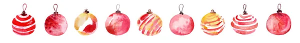 Aquarela Natal Bolas Vermelhas Ano Novo Marcado Clipart Elementos Decorativos — Fotografia de Stock