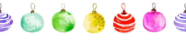 Colorido Bonito Aquarela Bolas Ornamento Natal Definido Padrão — Fotografia de Stock