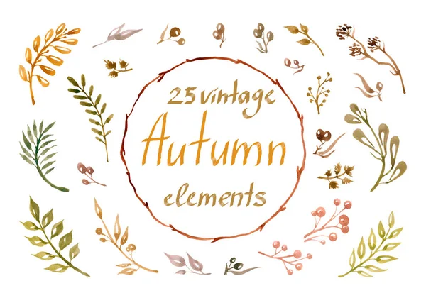 Handpainted watercolor leaves Autumn vintage collection. It\'s perfect for cards, patterns, flowers compositions, frames, wedding cards and invitations.