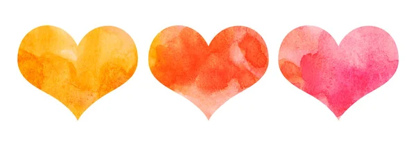 Hand Drawn Three Watercolor Love Heart Isolated White Love You — 스톡 사진