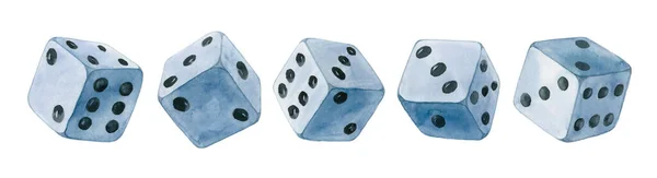 Blue Dices Illustration Set Watercolor Icon White — Stock Photo, Image