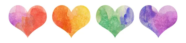 Conjunto Aquarela Bonito Corações Multicoloridos Para Design Cartões Postais Tecidos — Fotografia de Stock