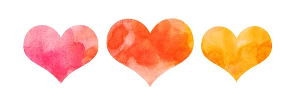 Watercolor Red Pink Yellow Hearts Valentine Day — Stock Photo, Image