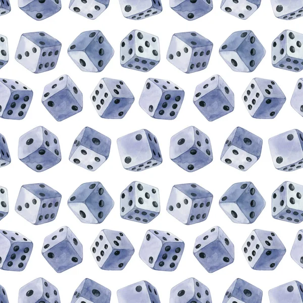 Dices Seamless Pattern Repetitive Watercolor Illustration Blue Dices — Stock Photo, Image