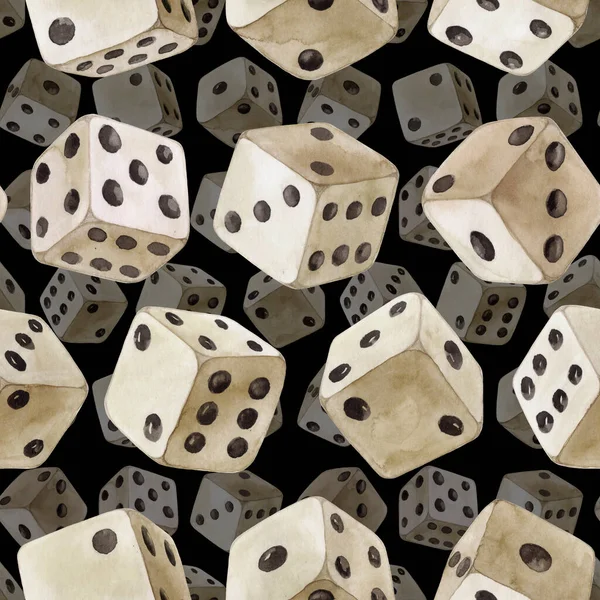 Seamless pattern with dice on black background