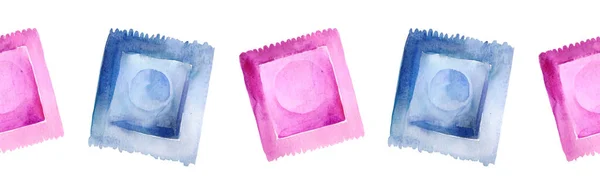 Patrón Sin Costura Acuarela Fondo Color Rosa Azul Preservativos Ilustración —  Fotos de Stock