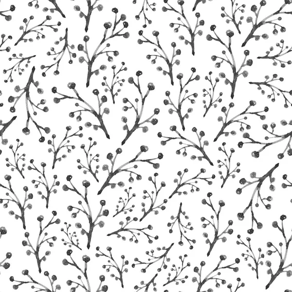 Black White Berry Pattern Watercolor Seamless — Stock Photo, Image