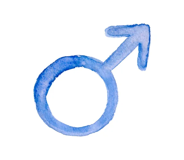 Grunge Ακουαρέλα Απεικόνιση Του Ανδρικού Συμβόλου Φύλου Απομονώνονται Λευκό Φόντο — Φωτογραφία Αρχείου
