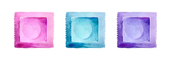 Akvarel Vícebarevný Kondom Izolované Bílém Pozadí — Stock fotografie
