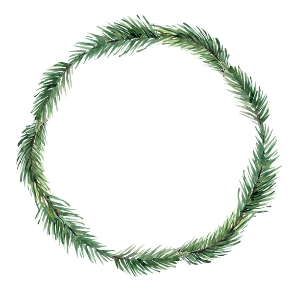 Watercolor Illustration Christmas Fir Tree Wreath White — Stock Photo, Image