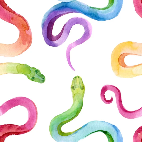 Multicolored Watercolor Snake Pattern White Background — Stock Photo, Image