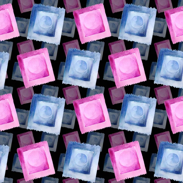 Απρόσκοπτη Ακουαρέλα Μοτίβο Φόντο Ροζ Και Μπλε Προφυλακτικά Χρώματα Μαύρο — Φωτογραφία Αρχείου