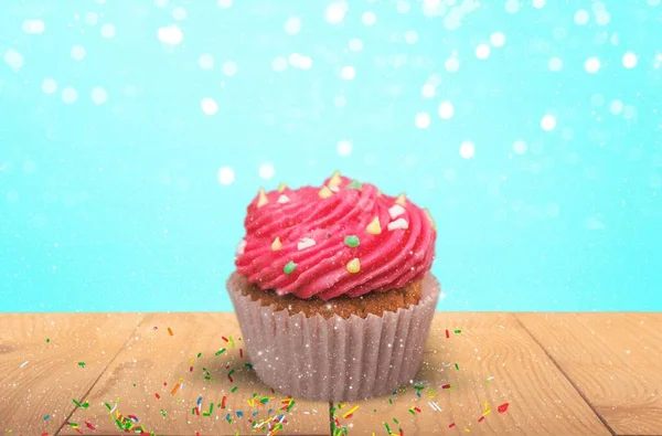 Cupcake Com Creme Cobertura Açúcar Sobremesa Caseira Baunilha Férias Aniversário — Fotografia de Stock