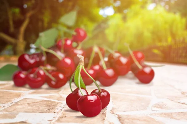 Frutas Cereja Vermelhas Maduras Frescas Aldeia Para Fazer Geléia Suco — Fotografia de Stock